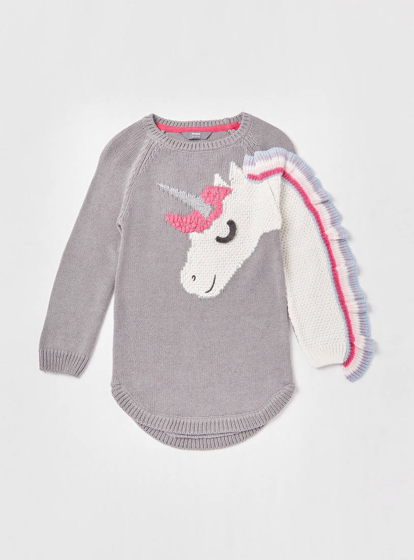 Unicorn Textured Sweater Dress with Printed Stockings-Casual Dresses-image-1