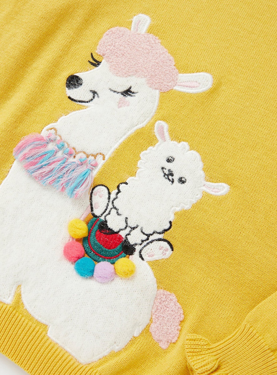 Llama Embroidered Sweater with Round Neck