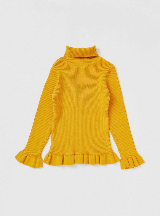 Ribbed Sweater with Long Sleeves and Roll Neck