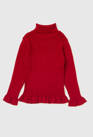 Textured Turtle Neck Sweater with Long Sleeves