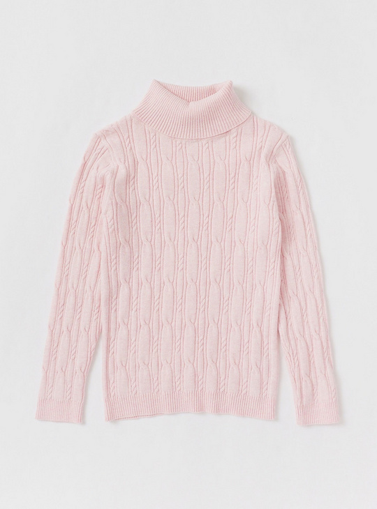 Cable-Knit Sweater with Turtle Neck and Long Sleeves