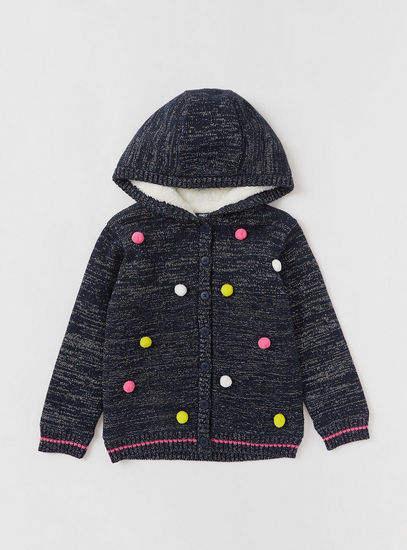 Textured Hooded Neck Cardigan with Bobble Detail