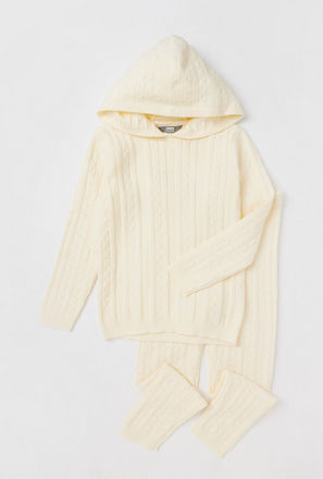 Cable-Knit Hooded Sweater and Leggings Set