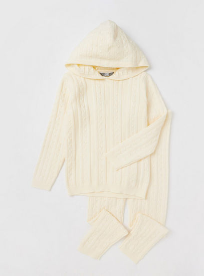 Cable-Knit Hooded Sweater and Leggings Set