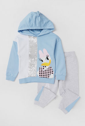 Daisy Duck Print Hoodie and Full-Length Joggers Set-mxkids-girlstwotoeightyrs-clothing-sets-1