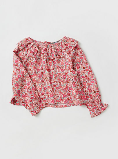 Floral Print Ruffle Detail Top with Shorts and Stockings