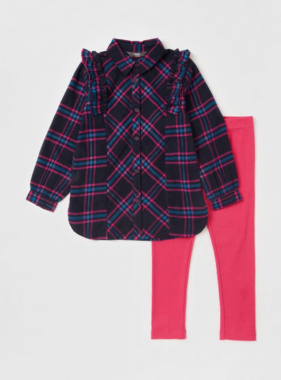 Checked Shirt and Solid Leggings Set