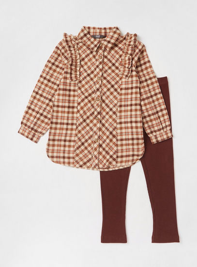 Checked Shirt and Solid Leggings Set