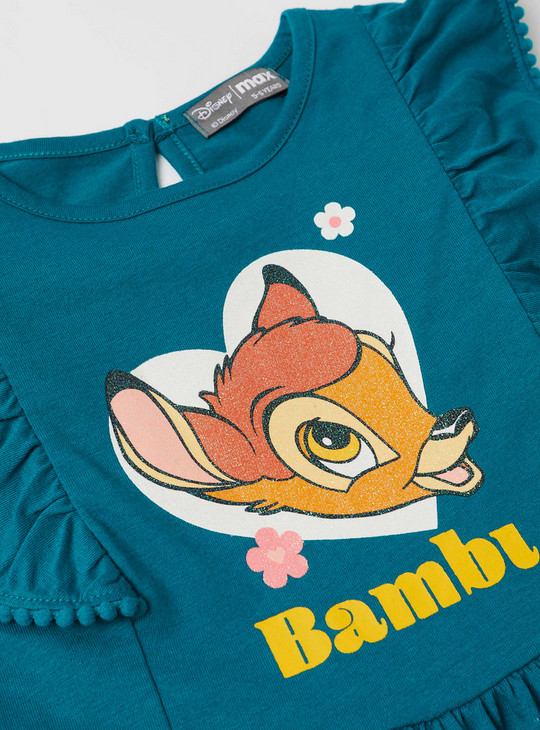 Bambi Print Sleeveless Dress with Frill Detail and Keyhole Closure