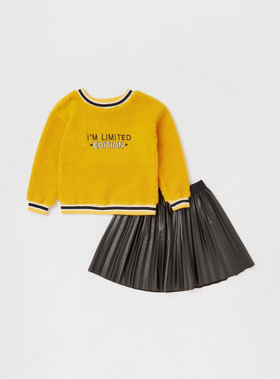 Set of 2 - Textured Sweatshirt with Long Sleeves and Skirt