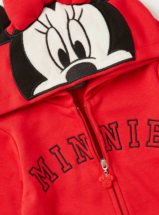 Minnie Mouse Embroidered Detail Hoodie with Long Sleeves