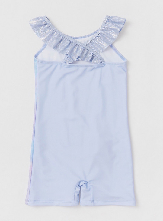 Elsa Print Sleeveless Swimsuit with Ruffle Detail