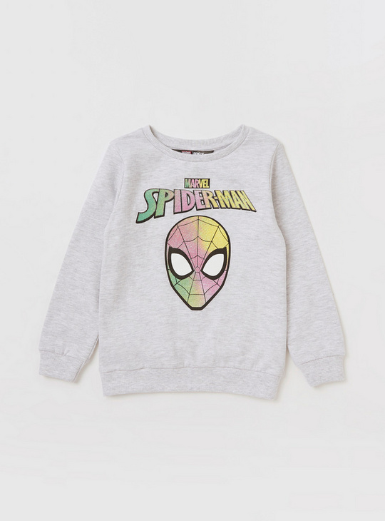 Spider-Man Print Sweatshirt with Round Neck and Long Sleeves