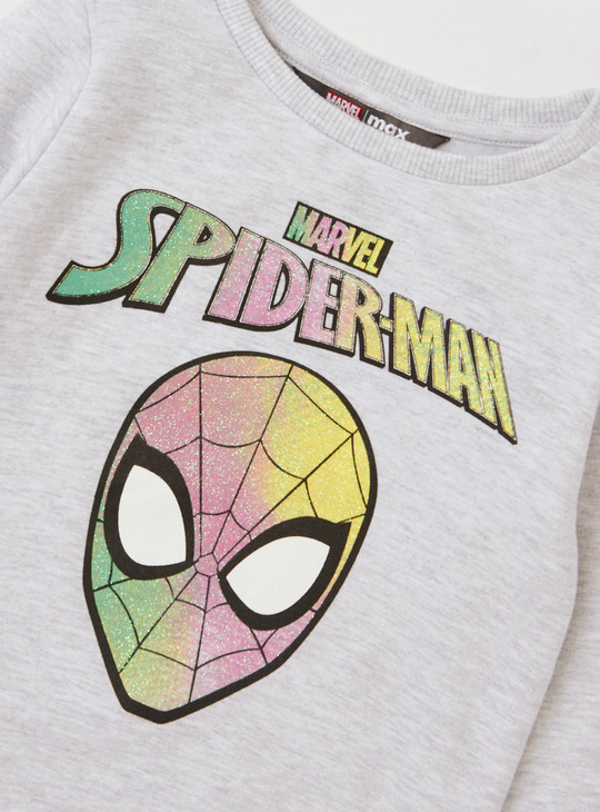 Spider-Man Print Sweatshirt with Round Neck and Long Sleeves