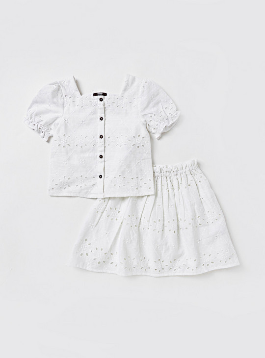Broderie Anglaise Short Sleeves Top and Skirt Set