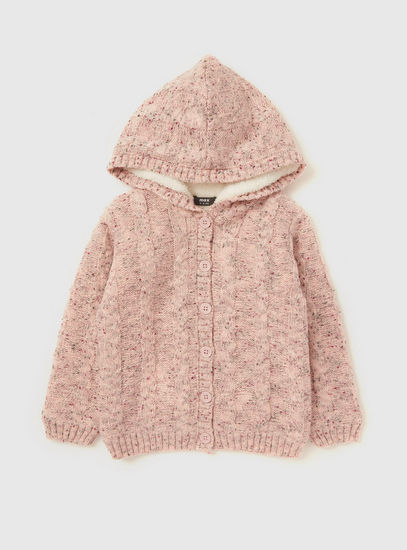 Cable-Knit Hooded Cardigan with Long Sleeves