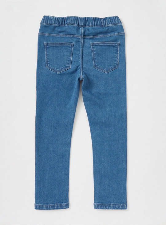 Denim Jeggings with Rabbit Embroidery and Elasticated Waistband