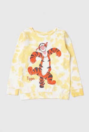 Tigger Print Sweatshirt with Round Neck and Long Sleeves