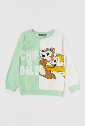 Chip 'N Dale Print Sweatshirt with Round Neck and Long Sleeves-mxkids-girlstwotoeightyrs-clothing-character-hoodiesandsweatshirts-2