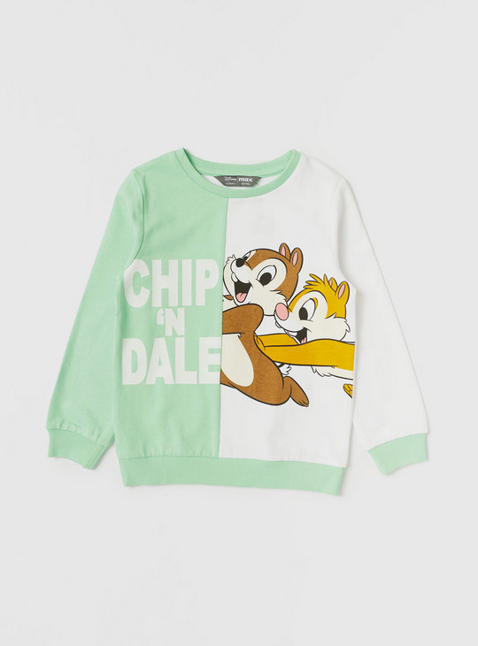 Chip 'N Dale Print Sweatshirt with Round Neck and Long Sleeves