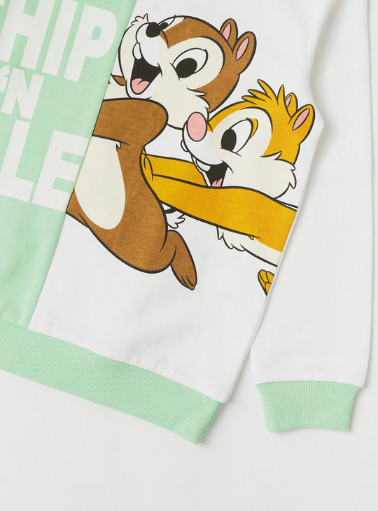 Chip 'N Dale Print Sweatshirt with Round Neck and Long Sleeves