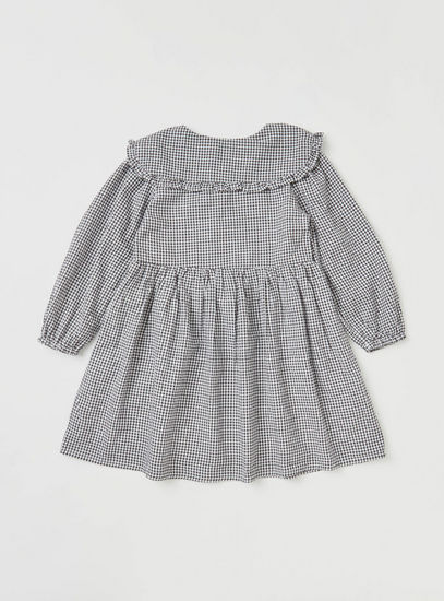 Checked Long Sleeves Dress with Collar and Pockets