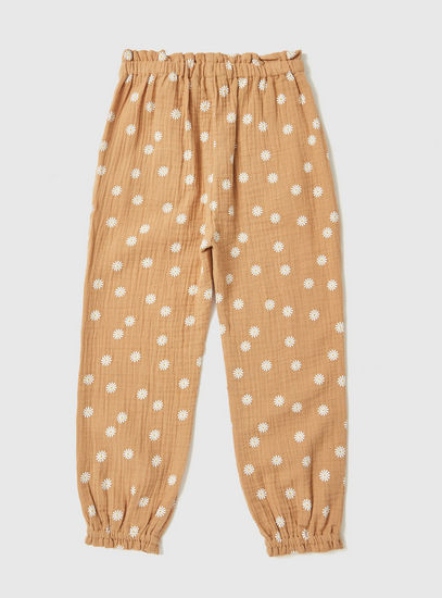 Floral Print Pants with Bow Accent and Elasticated Waistband