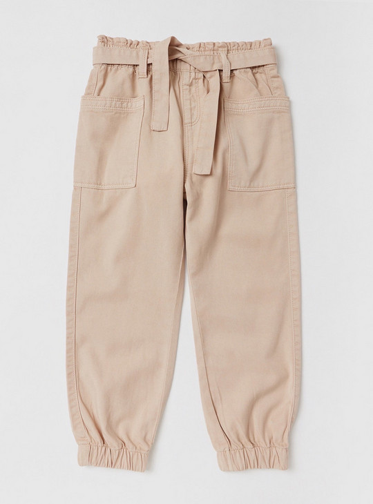 Solid Jog Pants with Tie-Up Belt and Pockets