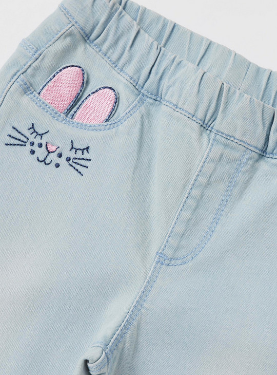 Solid Jeggings with Rabbit Embroidered Detail