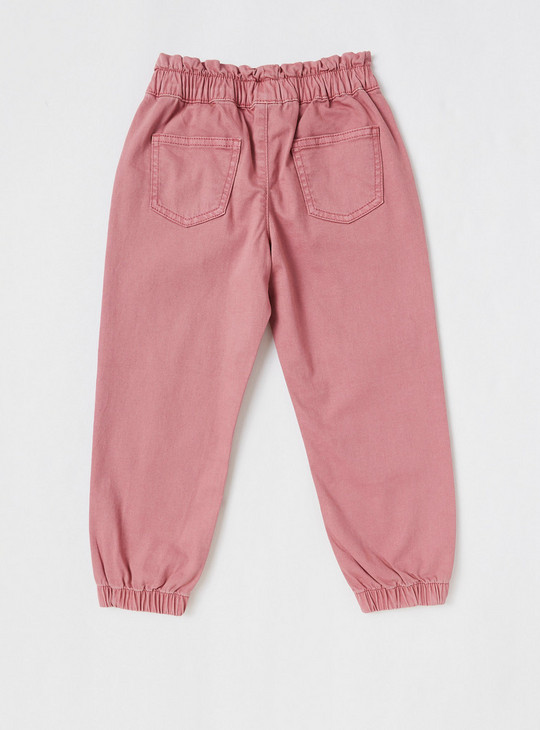 Solid Jog Pants with Bow Applique and Ruffle Detail