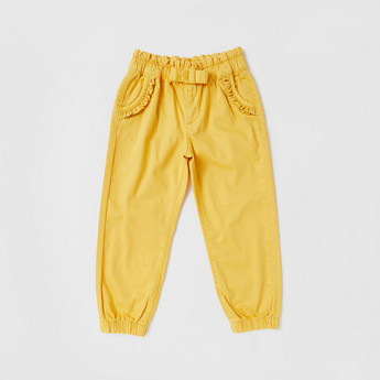 Solid Jog Pants with Bow Applique and Ruffle Detail