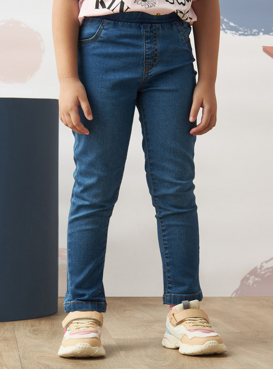 Solid High-Rise Jeggings with Pockets and Elasticised Waistband