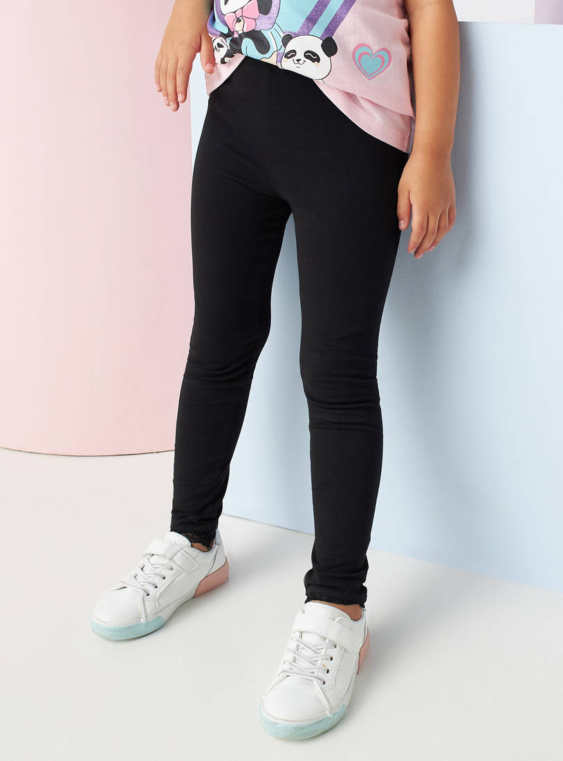 Solid Full Length Anti-Pilling Leggings with Lace Detail-Clothing-image-0