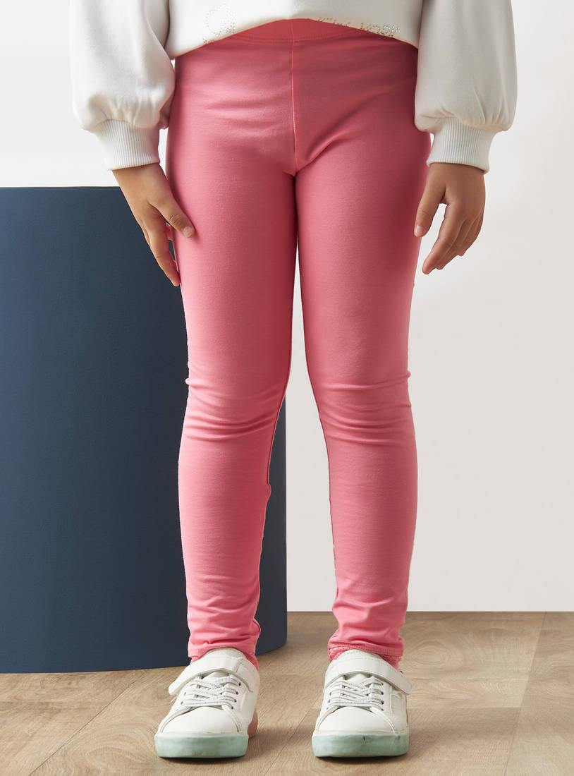 Solid Leggings with Lace Detail and Elasticated Waistband-Clothing-image-0