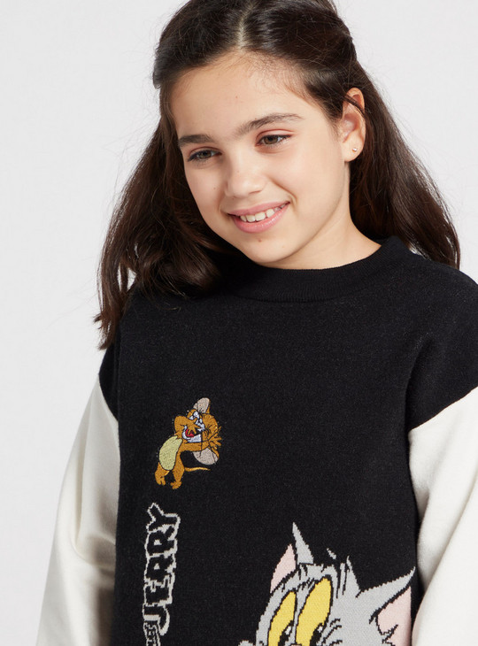 Tom and Jerry Print Sweater with Crew Neck and Long Sleeves