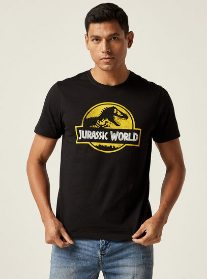 Jurassic World Print BCI Cotton Crew Neck T-shirt with Short Sleeves