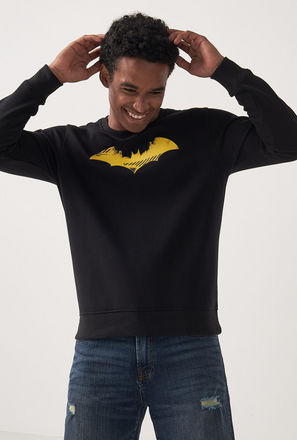 Batman Print Sweatshirt with Round Neck and Long Sleeves