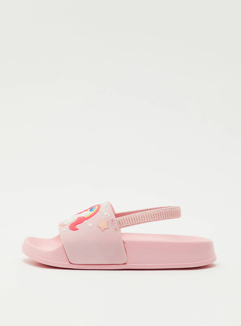 Unicorn Applique Slip On Sliders with Slingback Strap-Flip Flops-image-0