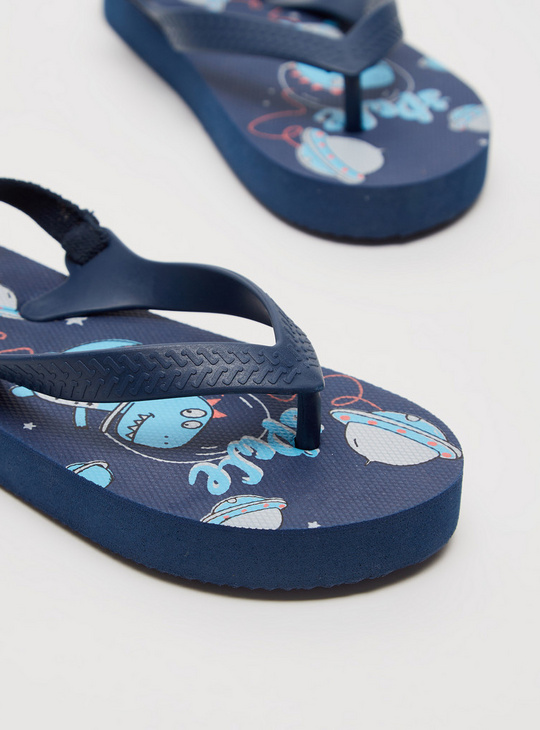 Graphic Print Slip-On Beach Slippers with Elasticated Strap