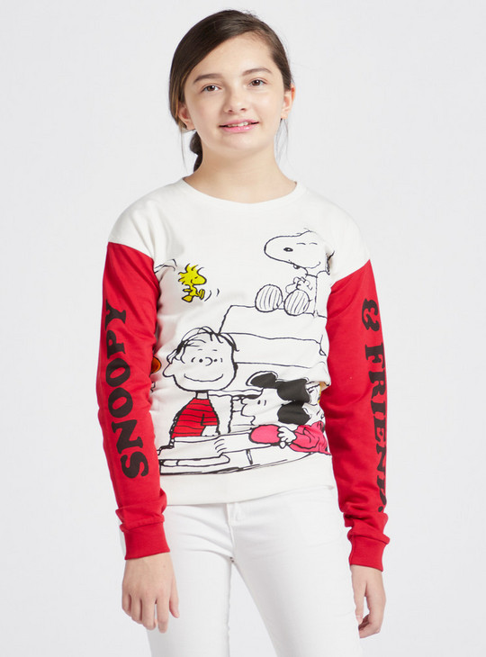 Snoopy Print Colourblock Sweatshirt with Long Sleeves