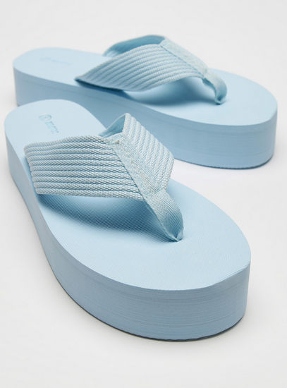 Textured Slip-On Beach Slippers with Platform Heels