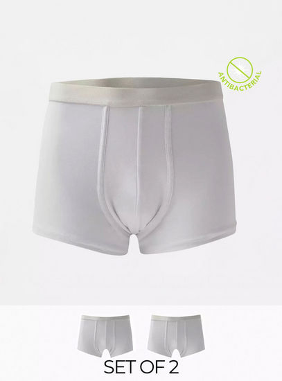 Set of 2 - Plain Antibacterial Trunks with Elasticised Waistband-Knit Hipster-image-0