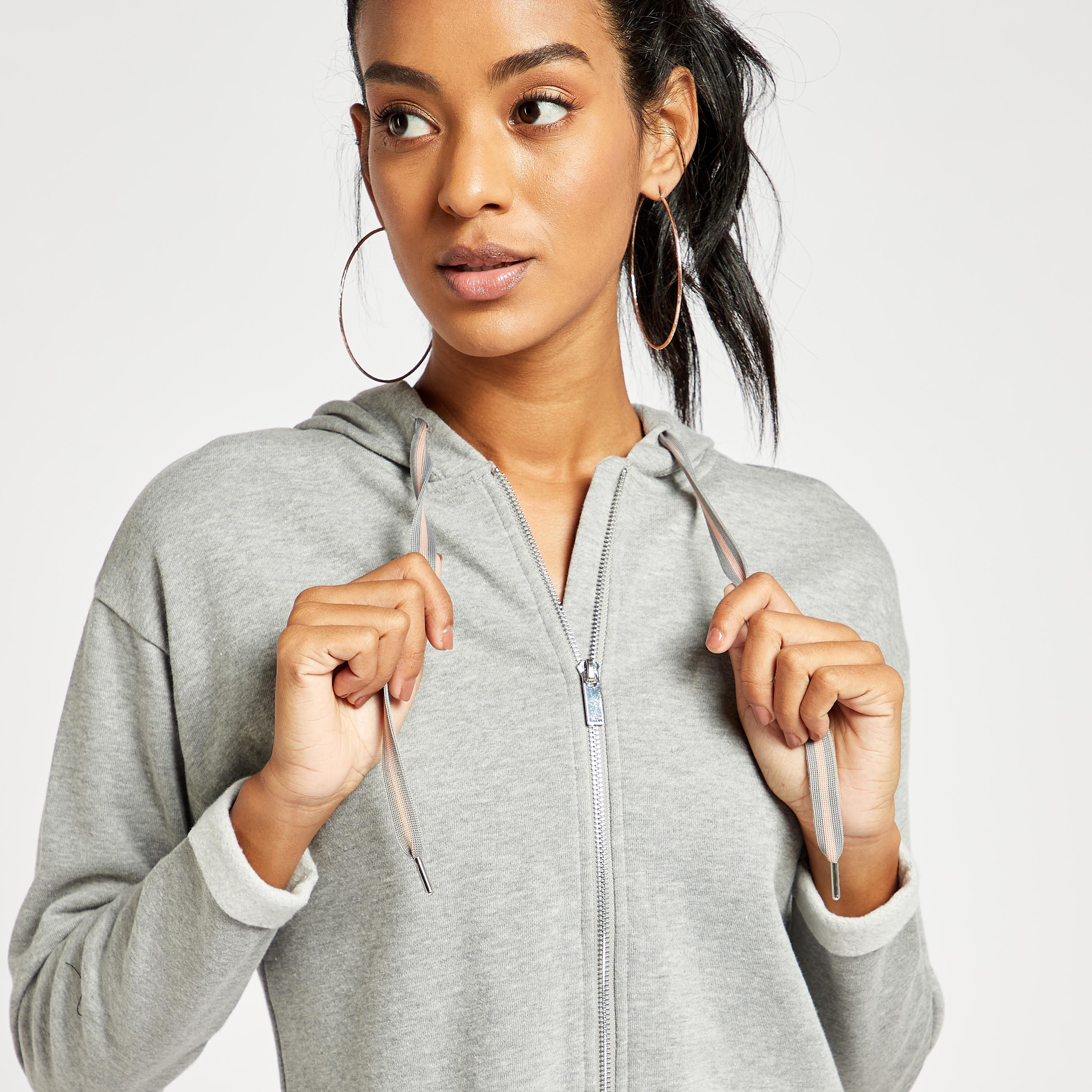 Plain grey zip outlet up hoodie womens