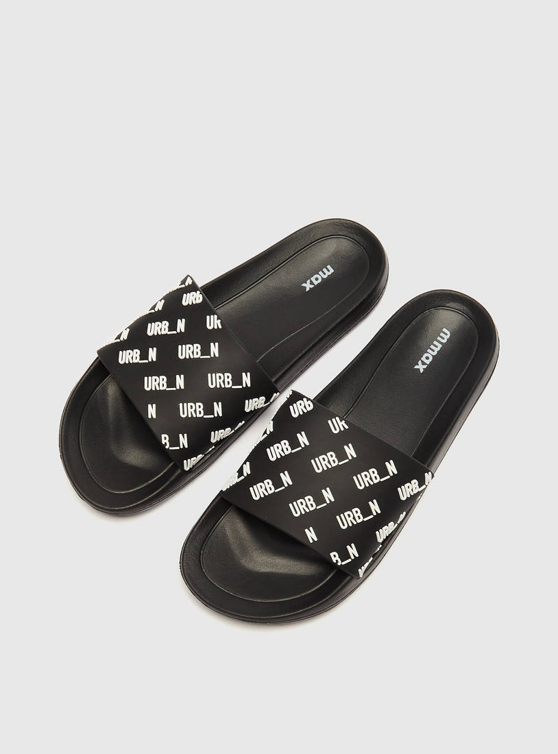 Embossed Slip-On Slide Sandals-Sandals-image-1