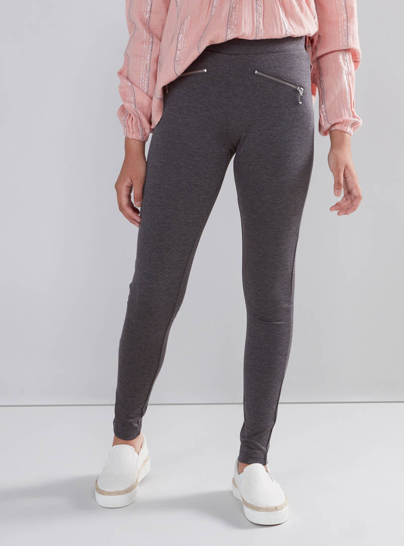 Shop Solid Ponte Jeggings with Two-Zippered Pockets Online