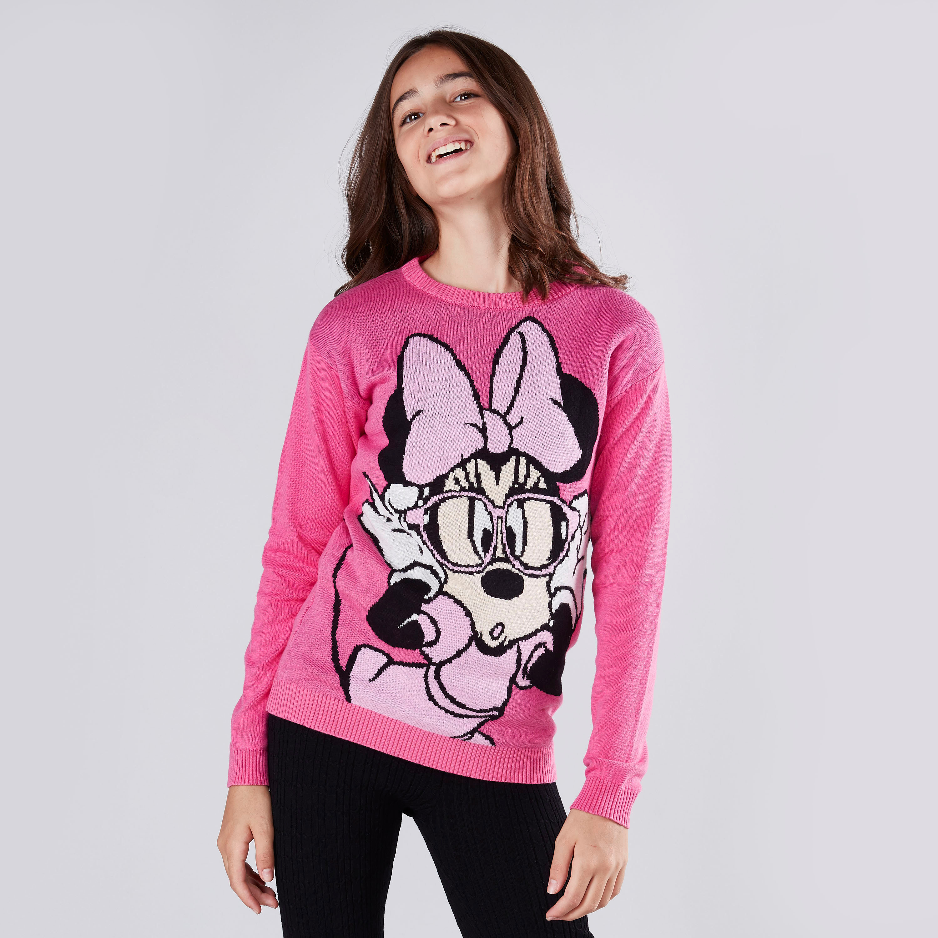 Shop Minnie Mouse Textured Sweater with Round Neck and Long