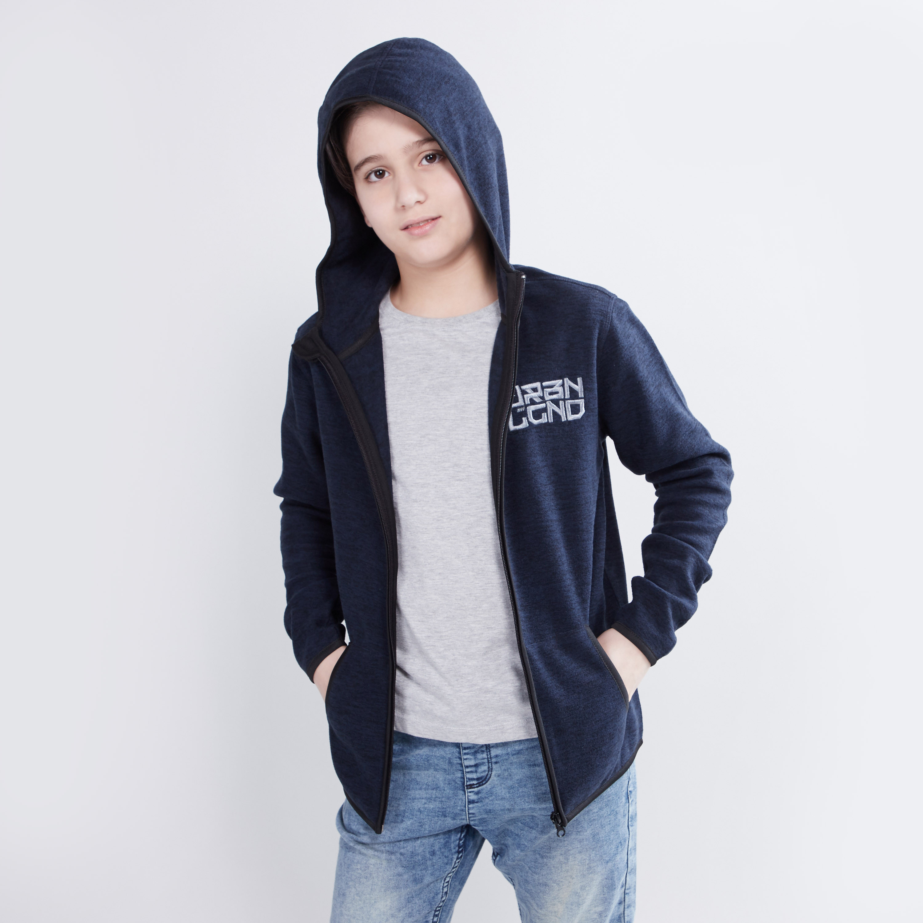 Shop Embroidered Hoodie Jacket with Long Sleeves and Pockets Online Max UAE