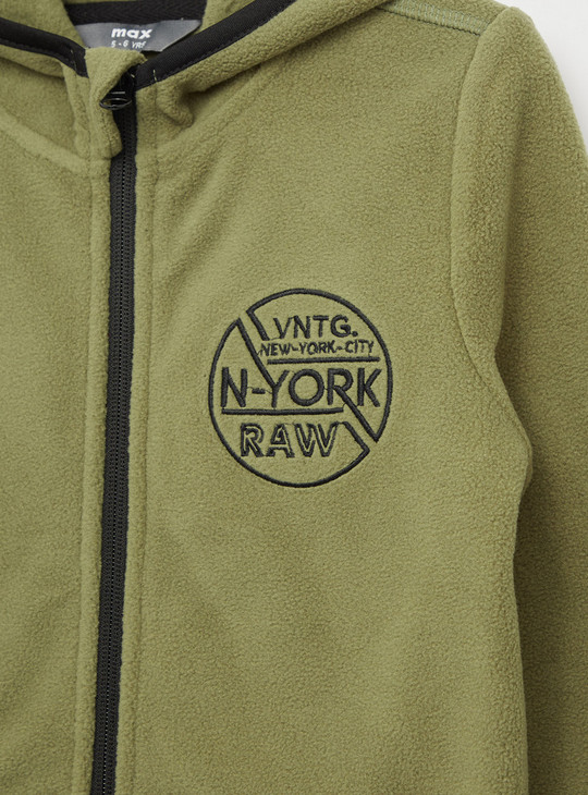 Embroidered Fleece Jacket with Long Sleeves and Hood