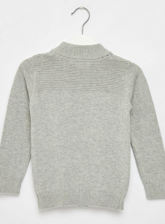 Textured Front Zip Sweater with Long Sleeves and Pockets