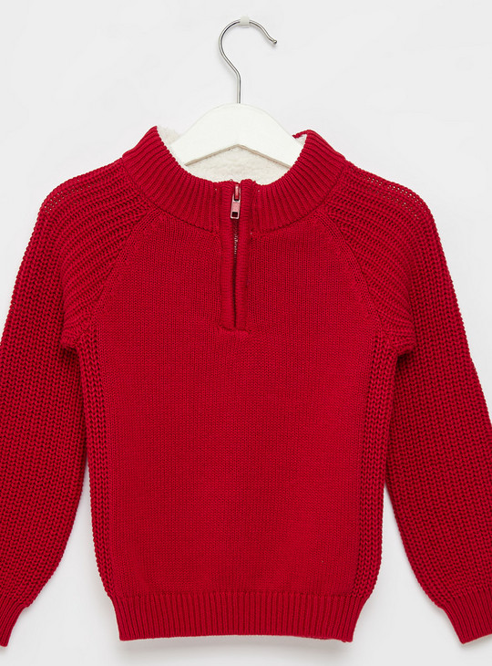 Textured High Neck Sweater with Long Sleeves and Zip Closure